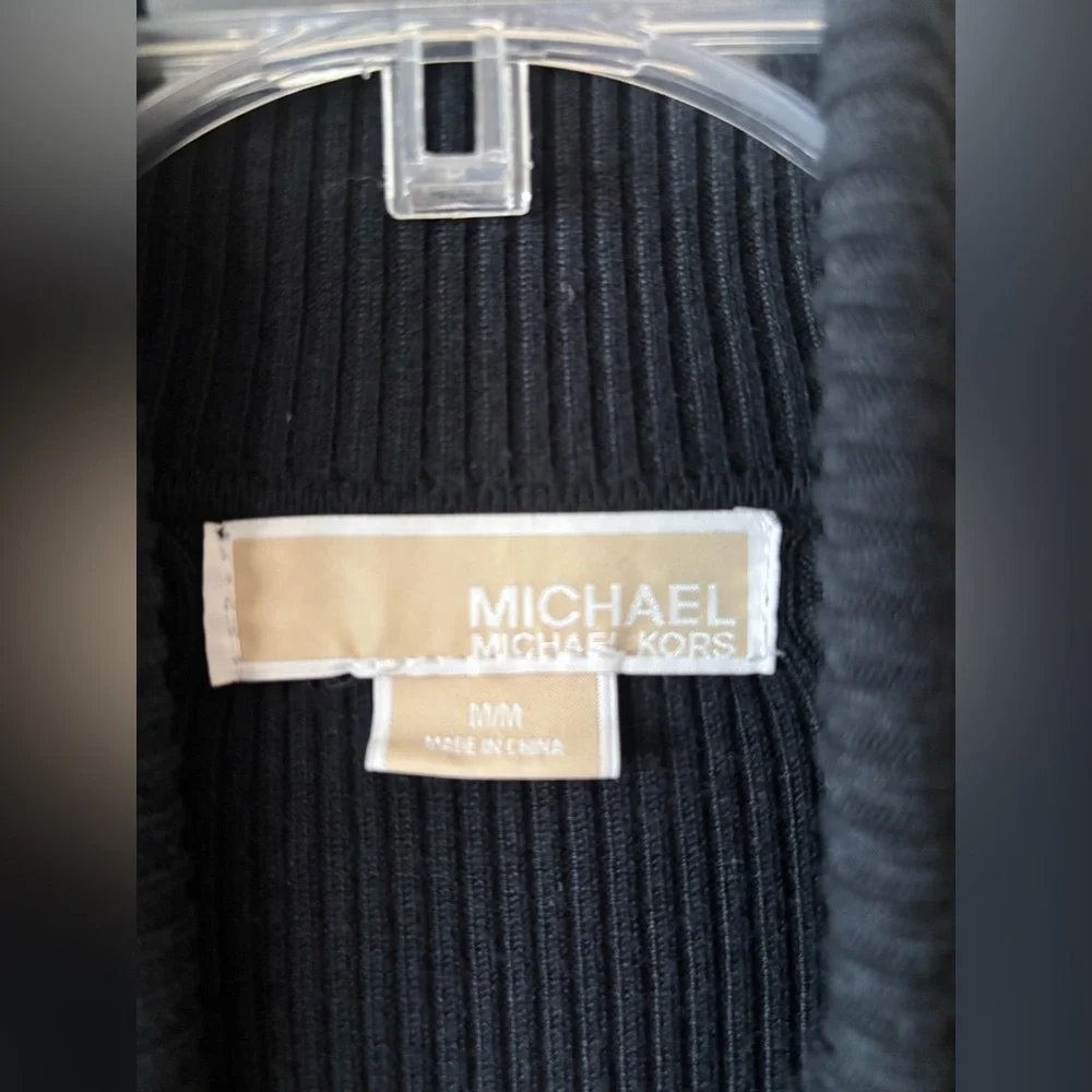 Michael Kors Black Ribbed Knit Long Sleeve Dress M‎